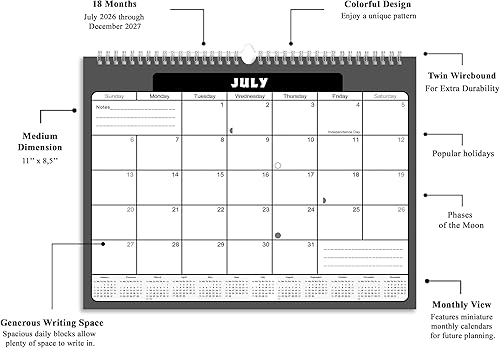 Miniatura 3 de Calendario mensual 2024-2025 de pared/escritorio encuadernado en espiral – 18 meses de escritorio/calendario de pared – (Edición #031)