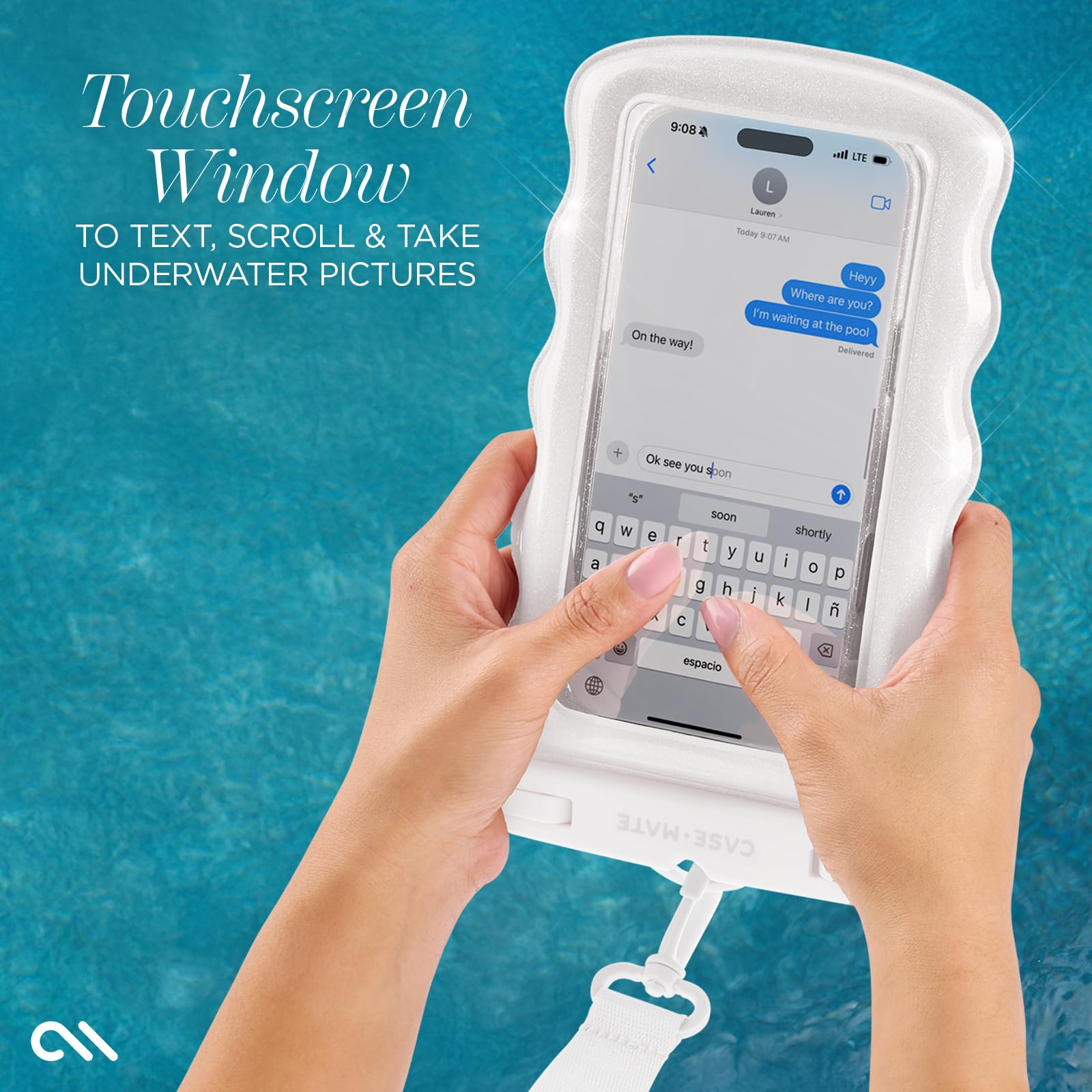 Case-Mate Funda Impermeable Ondulada IP68 para teléfono, Funda Flotante Grande con cordón Cruzado, artículos Esenciales de Viaje para cruceros, Compatible con Todos los Dispositivos, Bolsillo Oculto