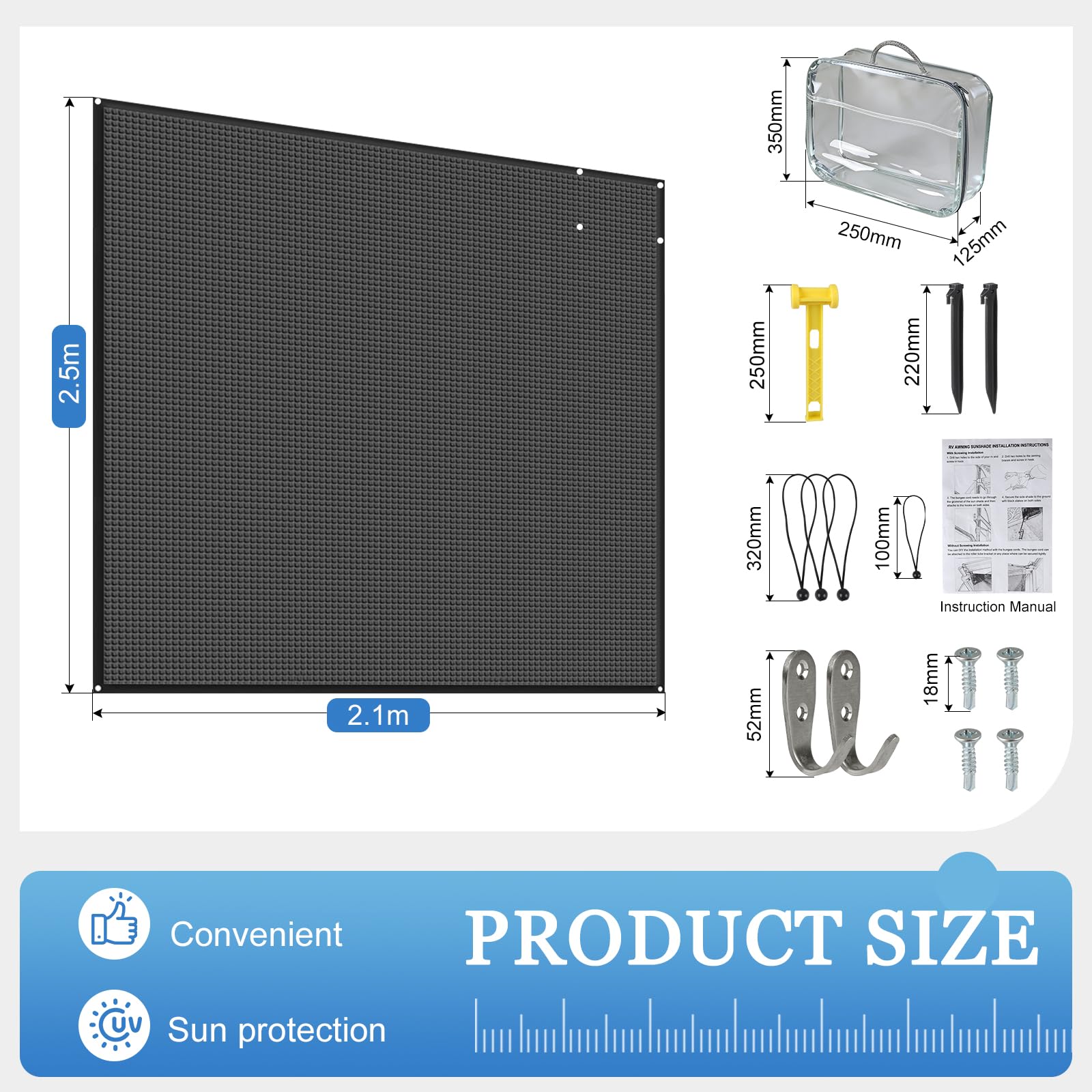 Tendalino Camper 2.1 x 2.5 m Impermeabile Resistente al Sole con Pareti e Accessori
