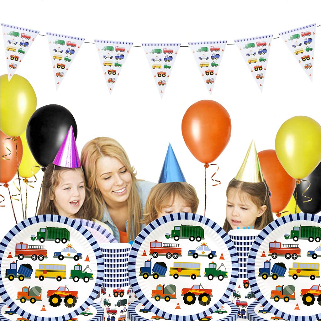Bouwplaats verjaardagsfeestservies, graafmachine verjaardagsfeestservies, graafmachine verjaardagsdecoratie, graafmachine kartonnen servies, graafmachine feestservies met tafelkleed, voor jongens verjaardagsdecoratie (20 gasten