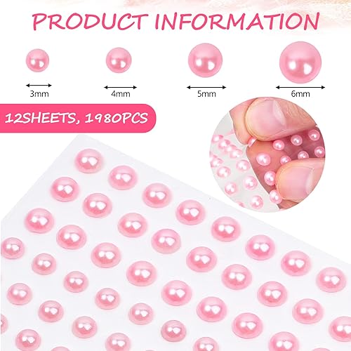 Miniatura 2 de Más de 2000 calcomanías de perlas autoadhesivas para cabello, cara, maquillaje, ojos, uñas, manualidades, 0.118 in, 0.157 in, 0.197 in, 0.236 in