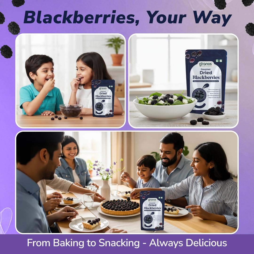 Granos Premium Dried Blackberries 150g, Natural & Healthy Snack, Dried fruit, Gluten Free, Vegan, Helps in Digestion, Cholesterol & Trans-fat free, Antioxidant Rich, No Added Refined Sugar ( Pack of 1 ) - Image 7 thumbnail