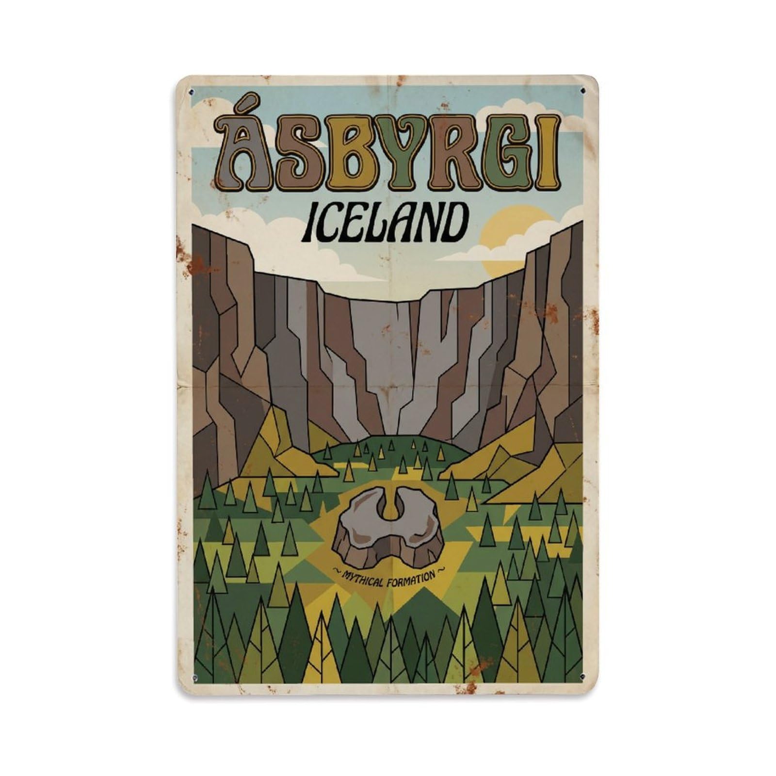 Este 8X12inch Style Vintage Travel Asbyrgi Iceland Canyon Metal Tin Sign