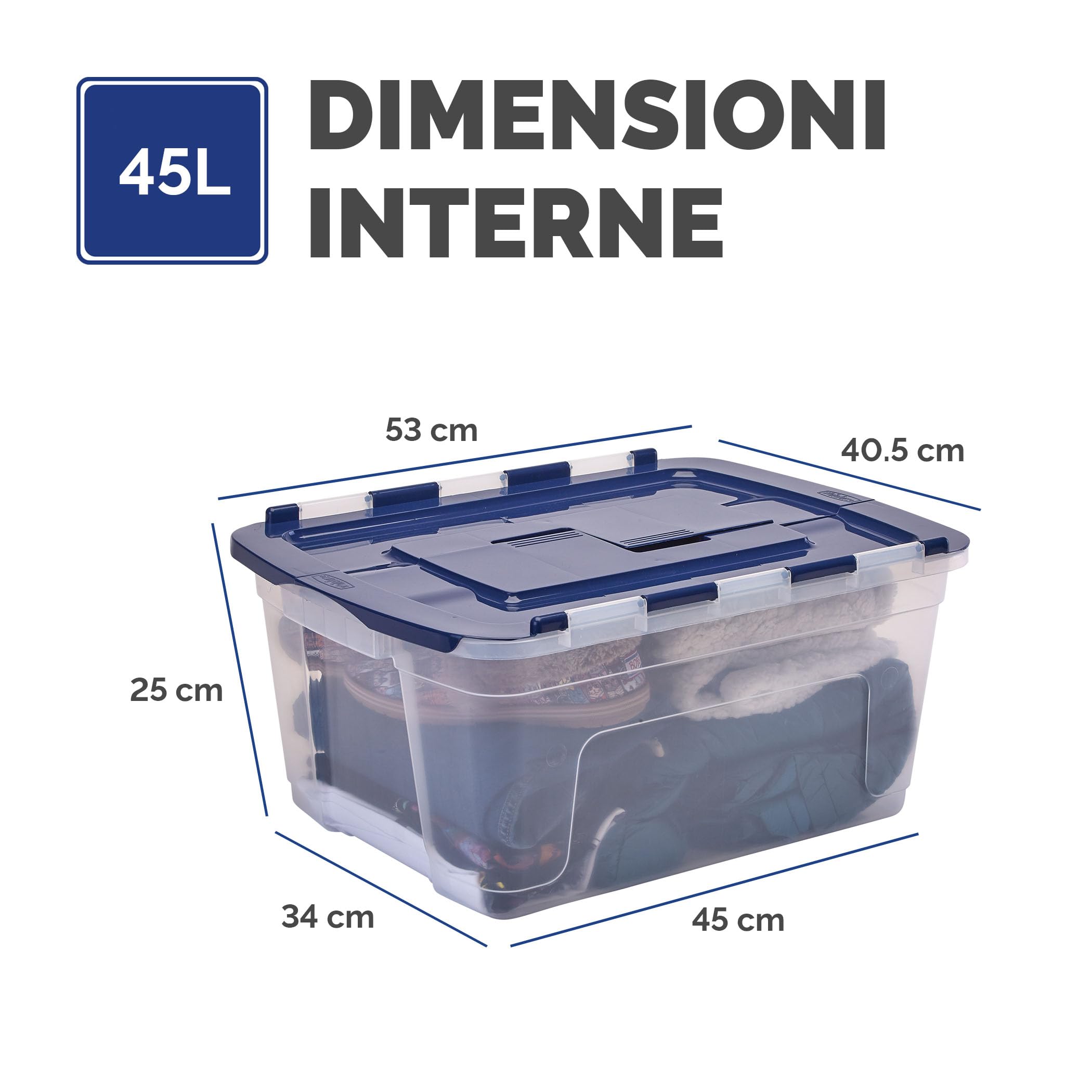 Bankers Box 45L scatola porta oggetti in confezione da 3, BPA-Free, in plastica 100% riciclata, impilabile, 28x43x59cm, ideali per organizzare la casa e l'ufficio, coperchio a cerniera