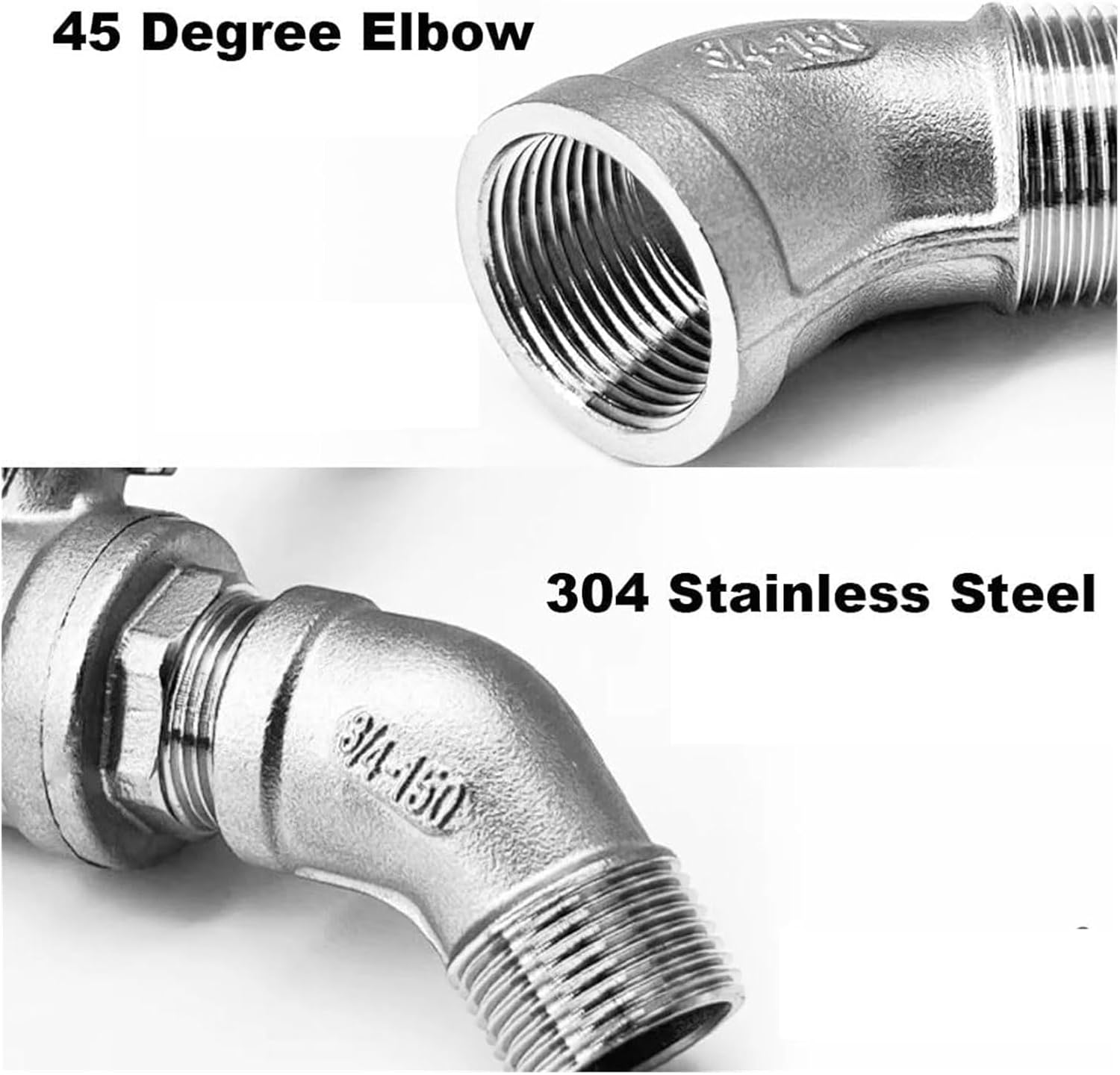 1pc 304 Stainless Steel 45 Degree Elbow Fitting Connector - Male To Female Thread, 2", 2-1/2", 3", 4" Erosion Resistant(4In)