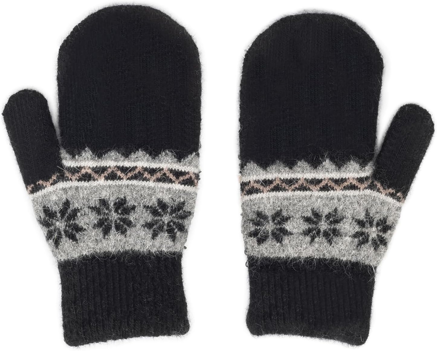 FGSS Winter-Knit-Mittens for Kids - Warm Stretchy Outdoor Gloves Boys-Girls Cute Snowflakes Gloves for 6-12Years