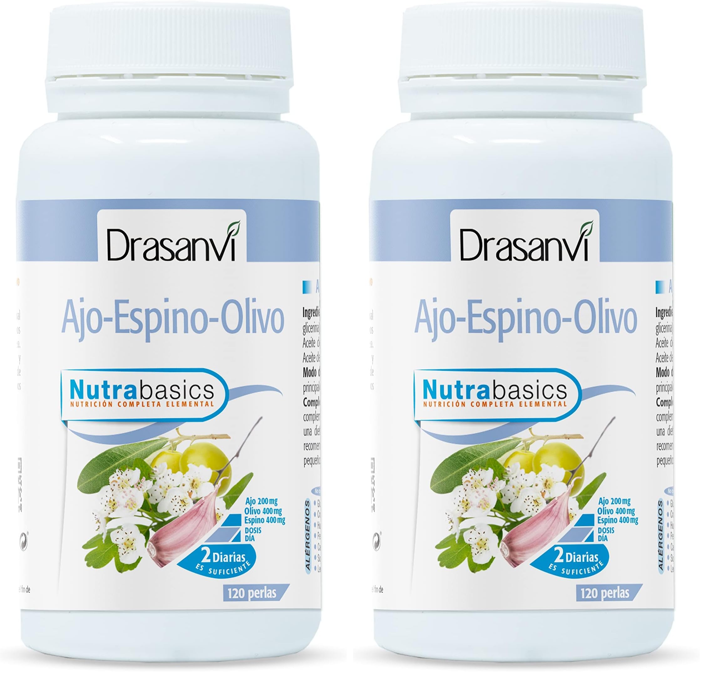 DRASANVI NUTRABASICS AJO-ESPINO-OLIVO - Ayuda al bienestar cardiovascular y a la tensión - SIN GLUTEN - 120 perlas (Paquete de 2) en oferta en Amazon