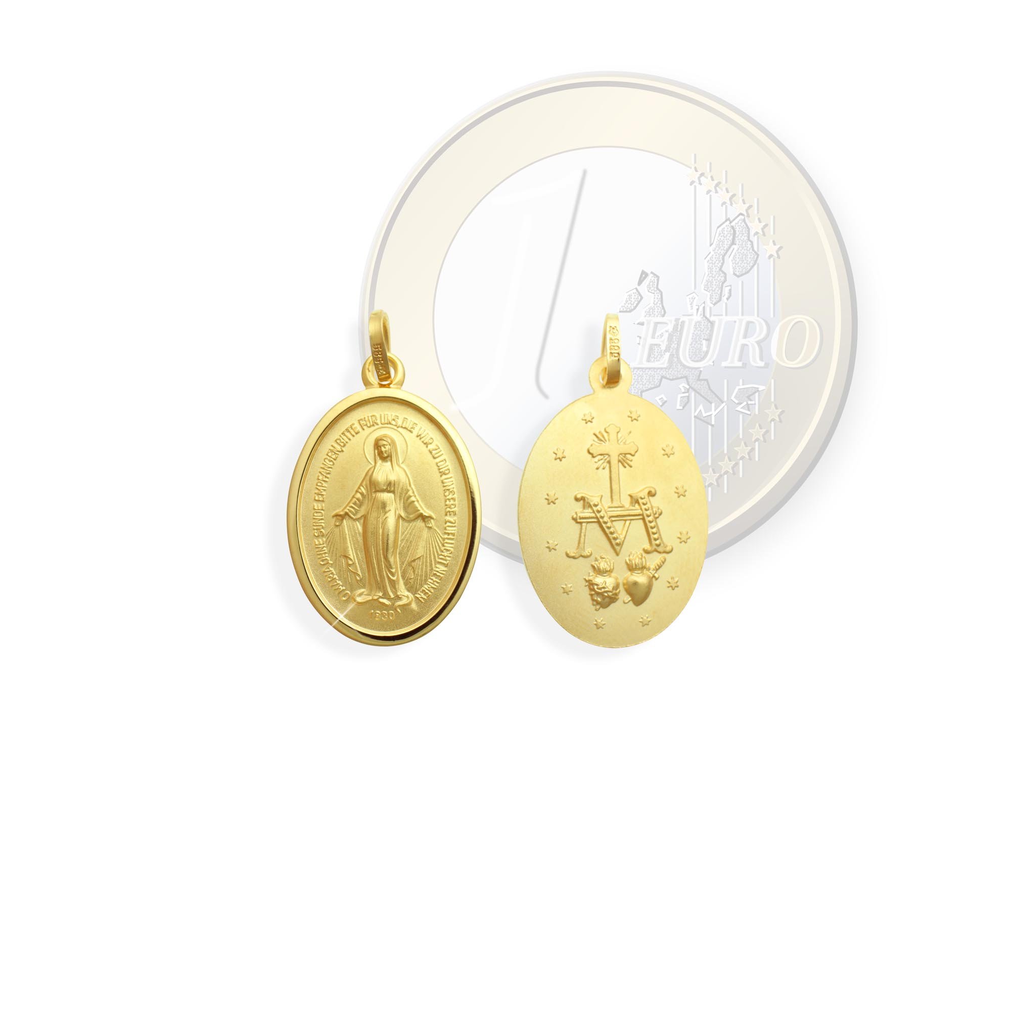 Echt 8 Karat Gold 333 Wundertätige Madonna Immaculata Milagrosa Medaille 12mm (Art.213391)
