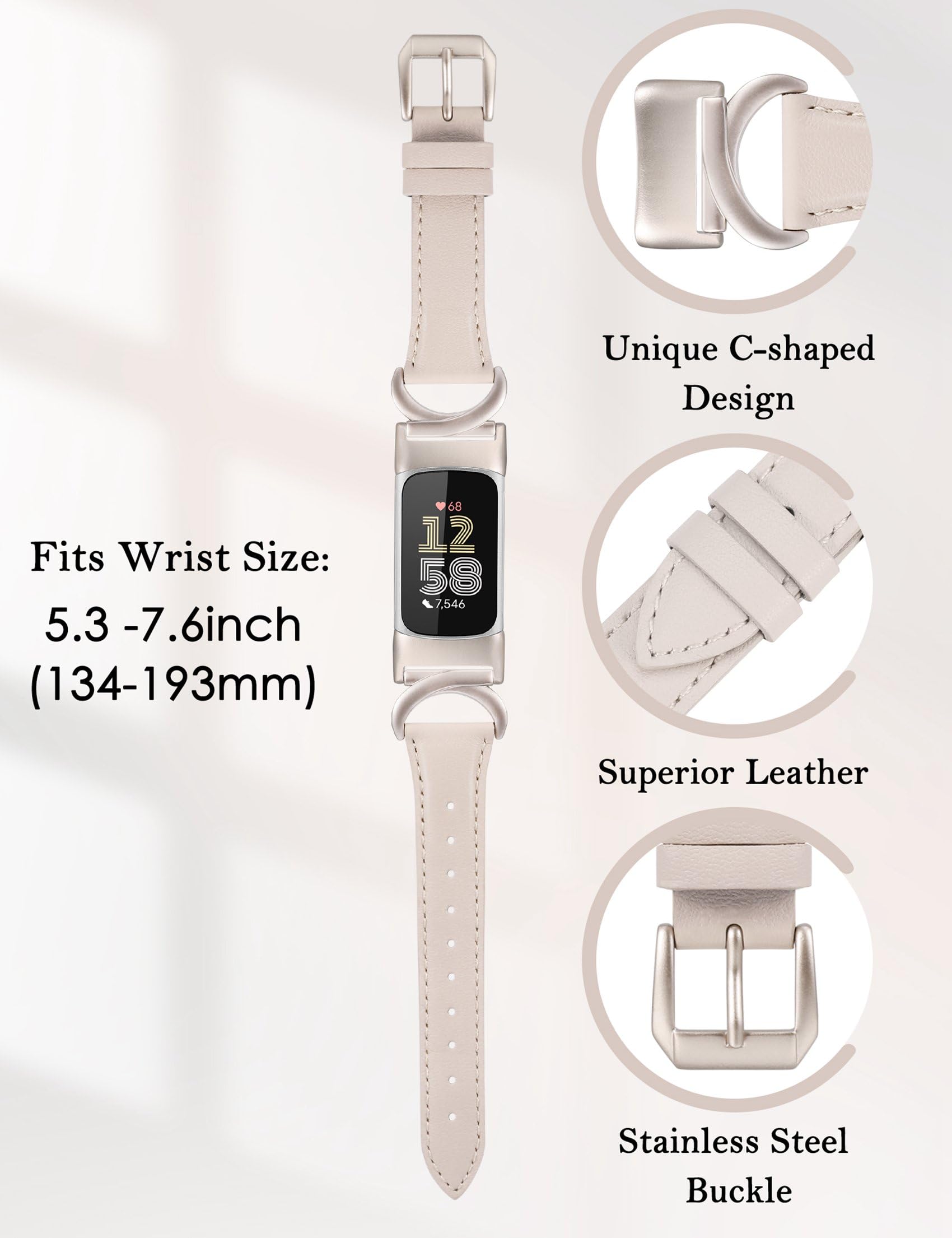 TOYOUTHS Leather Straps Compatible with Fitbit Charge 6/Charge 5 Strap Women - Image 2