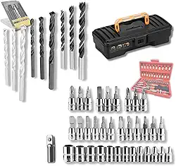 MKS Kit Jogo De Chaves Catraca Reversível Com Soquetes E Bites Marca MKS 46 Peças com Estojo + Maleta Ferramentas Organizadora Multiuso Com Trava + Kit de Brocas com 9 Brocas Kit Premium