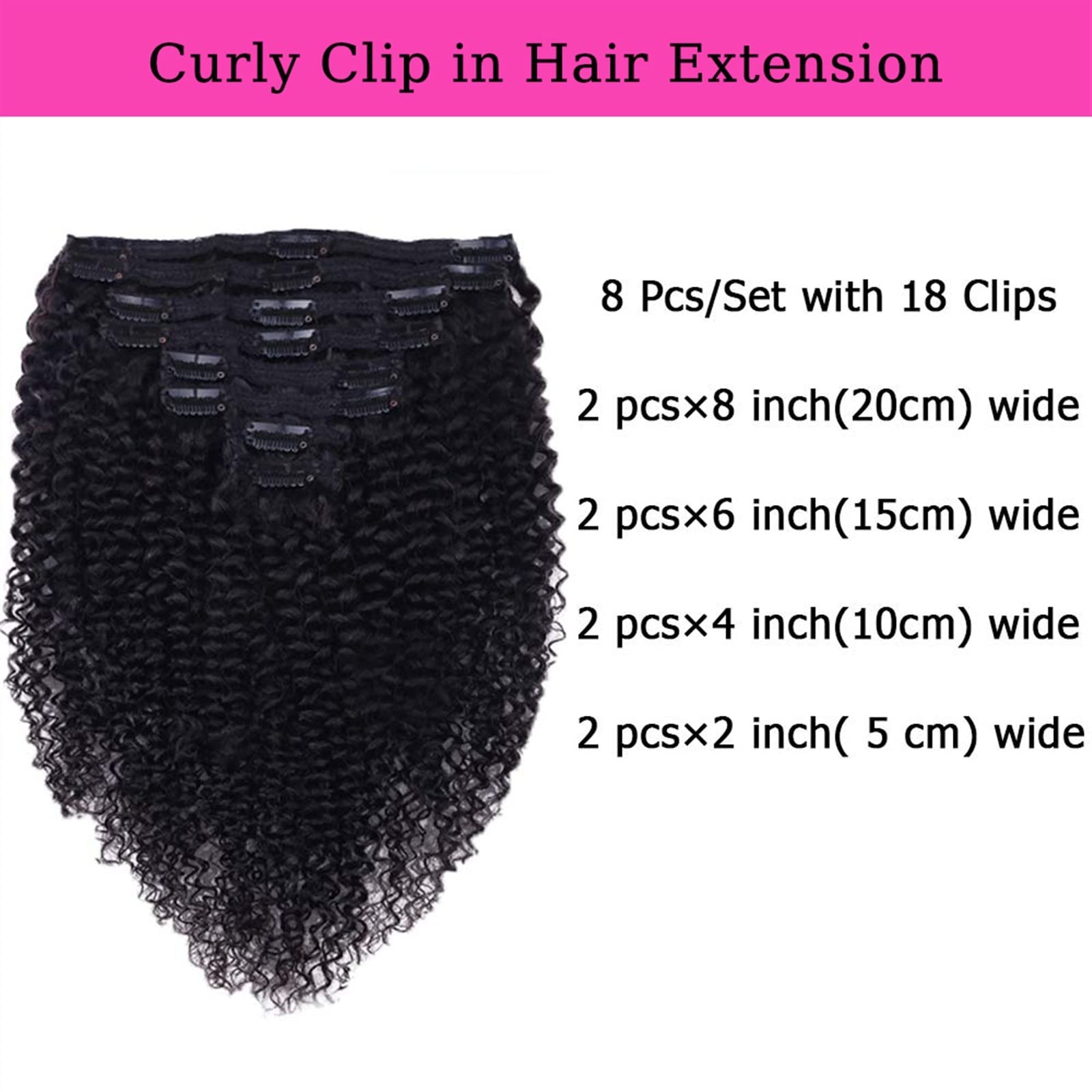 Przedłużanie włosów Kinky Curly Clip In Hair Extensions Human Hair 8Pcs Natural Black Double Weft Brazilian Hair Kinky Curly Hair Extensions 18Clips in Remy Hair Pieces Treska (Size : 26inches, Colo