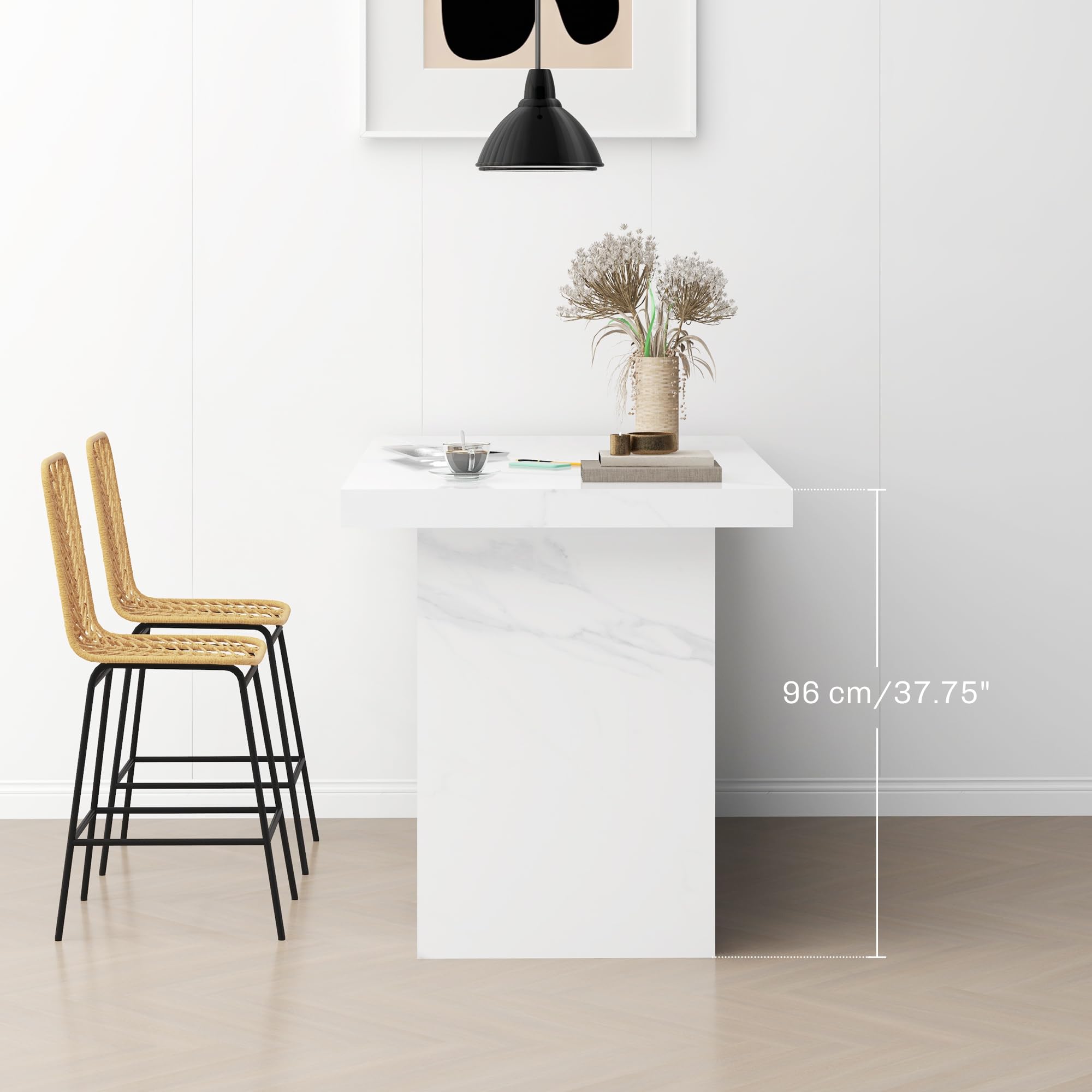 HOMCOM Set di 4 sgabelli da bar, sedie da bar, seduta 66 ore, schienale in cannage e poggiapiedi, telaio in acciaio, design bohemien, sedie alte cucina, sala da pranzo, controsoffitto, giallo