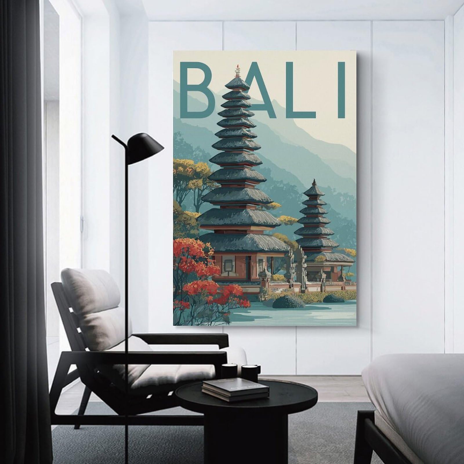 Junmoney Bali Temple Illustration Decorative Canvas Print, 24x36inch(60x90cm), for Hallway, Bedroom Or Modern Interiors, Gift Idea for Housewarming And Birthdays