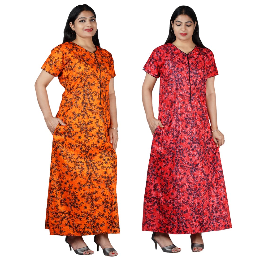 favnic Women's Cotton Printed Maxi Night Gown Maternity Nighty - (Multicolor, Free Size) Combo Pack of 2 Pieces-picture-26