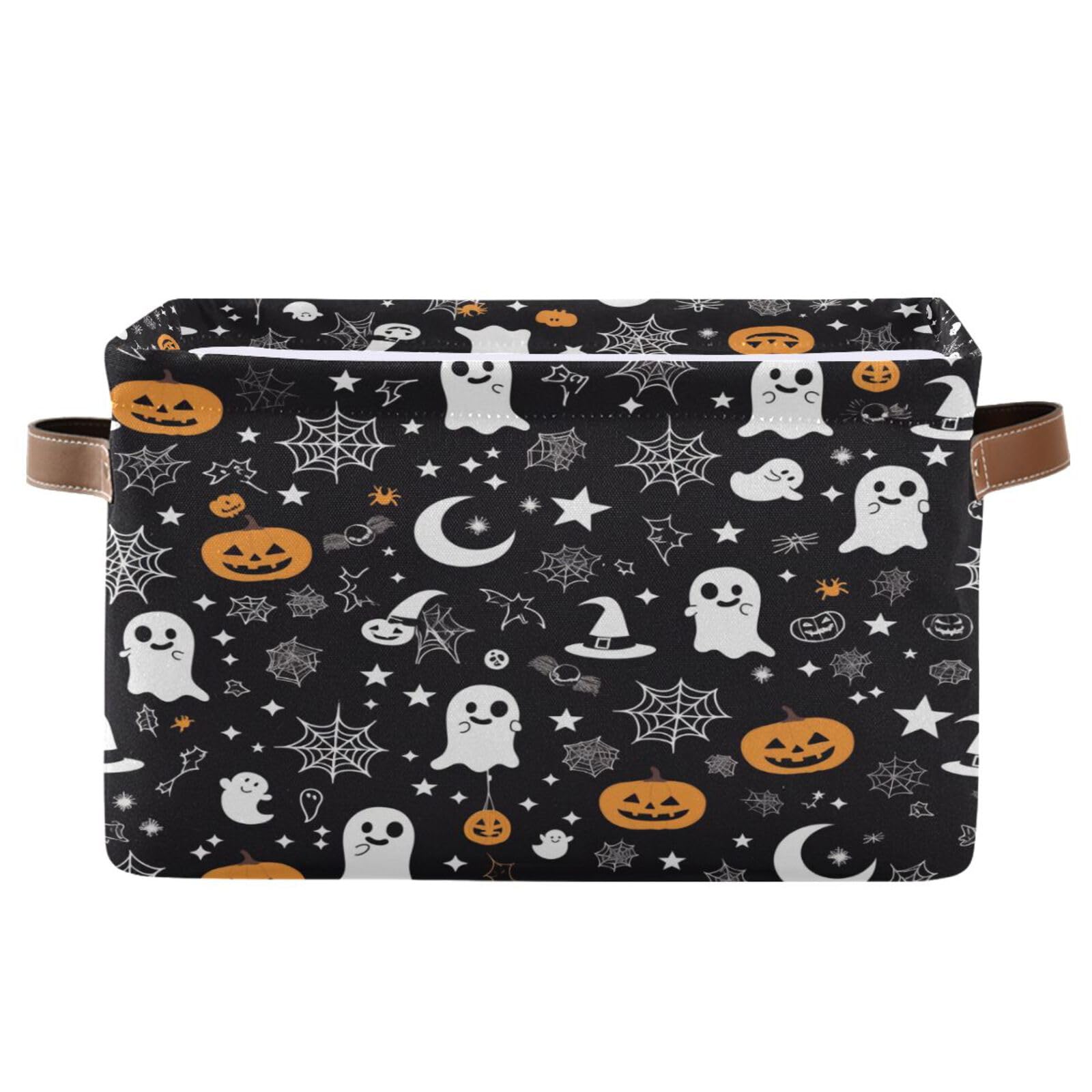 Ewusp Halloween Boo Storage Basket with Handles Collapsible Fabric Storage Bin Closet Oragnizer Halloween Boo Basket for Office Bedroom Nursery