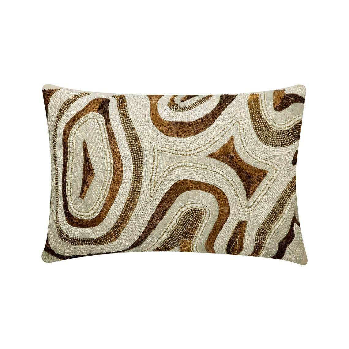 The HomeCentric Handmade Ivory & Gold 30x45 cm (12"x18") Lumbar Cushion Covers, Silk Beaded & Agate Lumbar Cushion Covers, Beaded Pattern Modern Style - Agate Mystery โ image 1