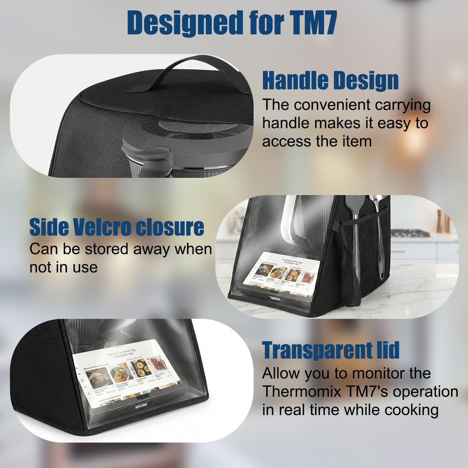Cubierta protectora para Thermomix TM7, Funda thermomix tm7 con ventana de visualización transparente, diseño plegable, bolsillos para accesorios y asa de transporte Ideal para almacenar TM7 — view 4