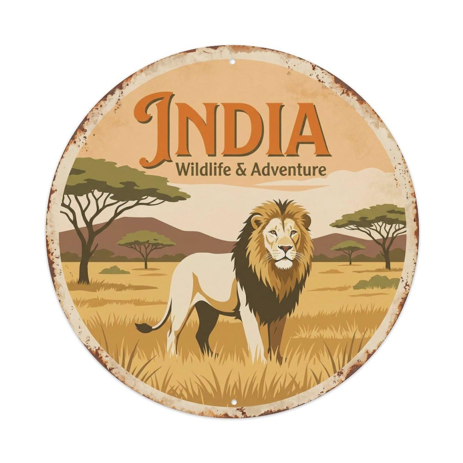India Asiatic Lion Grassland Metal Tin Sign