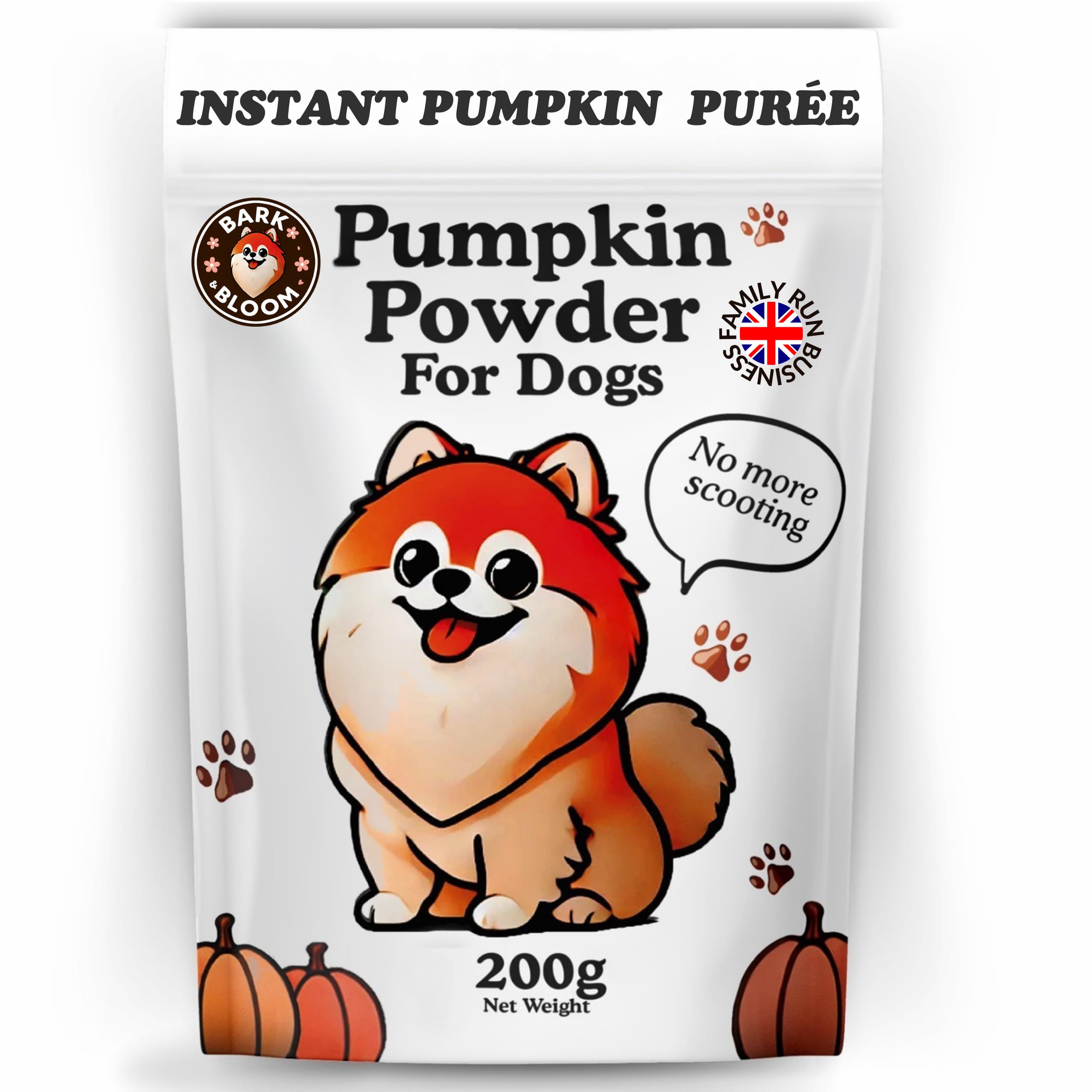 Bark & Bloom Pumpkin Powder for Dogs - Natural Fibre, Prebiotic Supplement & Gut Health Treat. Alternative to Puree, Canned Pumpkin for dogs, Ideal Natural Dog Treat and food topper stool firm
