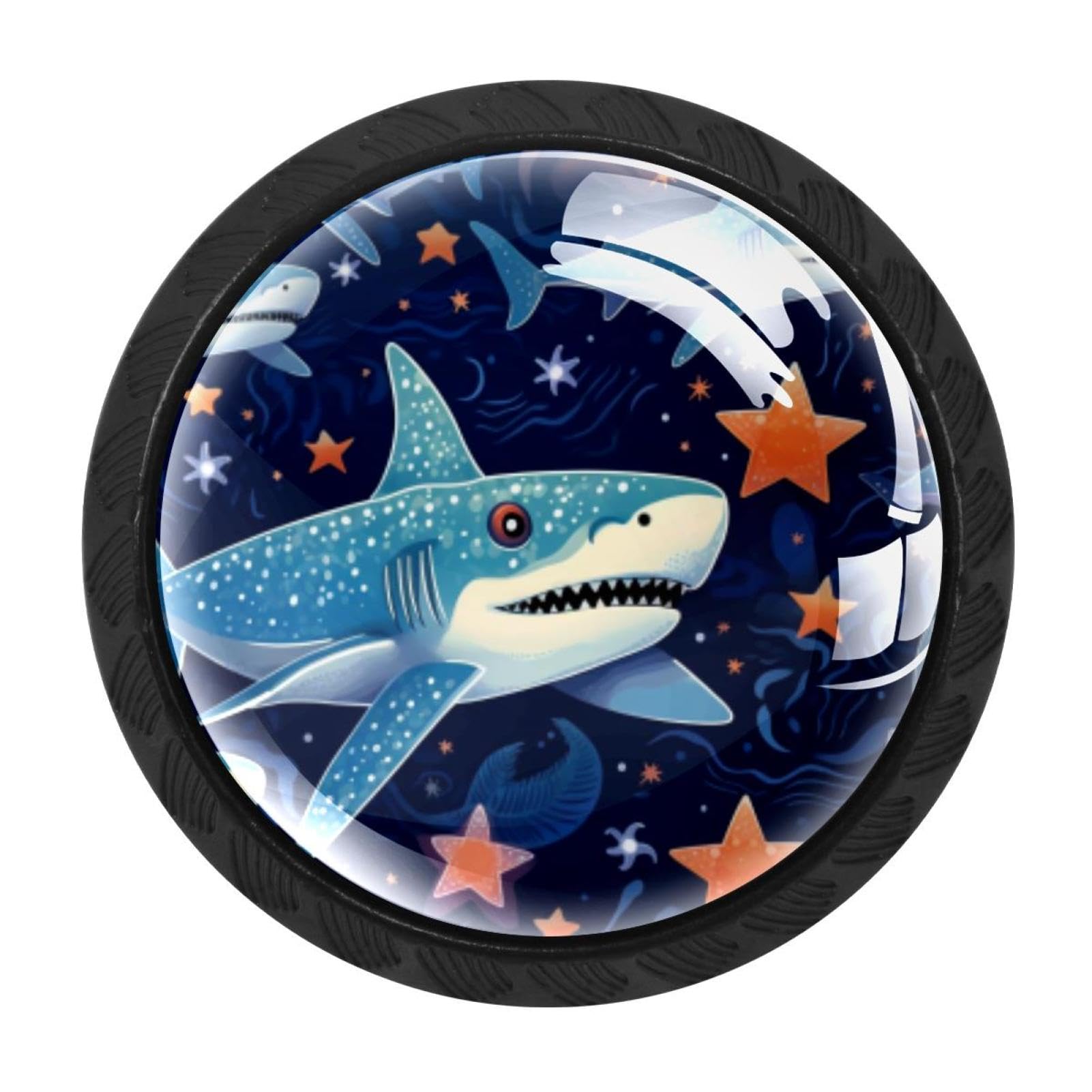 CHENZZZZ 4 Pack Black Starry Sky Shark Cabinet Pulls with Screws, Kitchen Cabinet Knobs Hardware