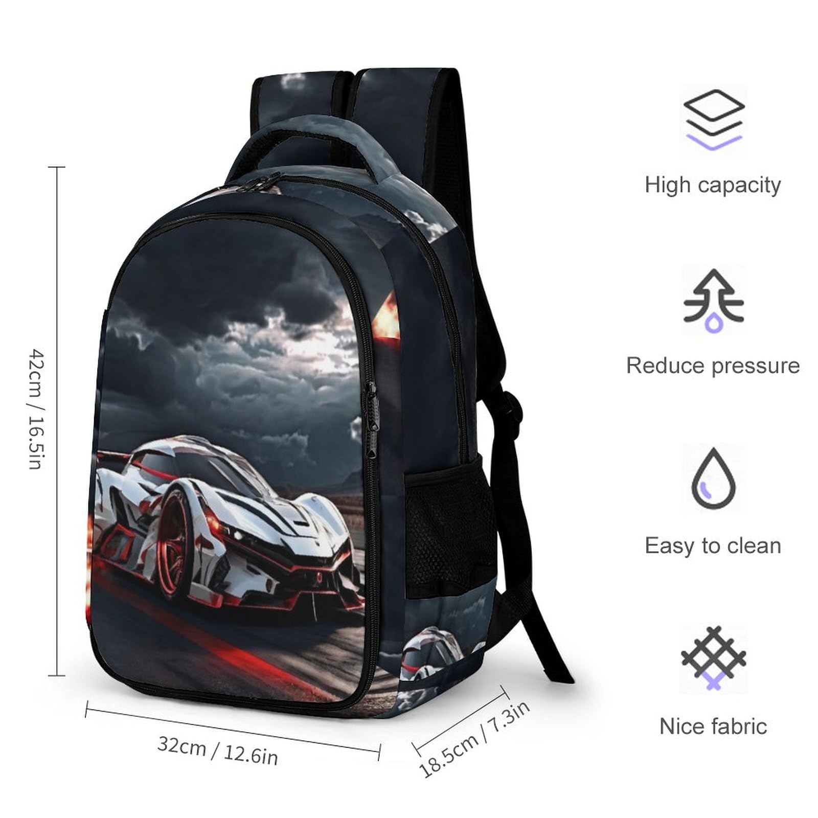 Sac À Dos Fille Voiture de sport Cartable Motif De Course Garçons Primaire, Sac D'école Enfants Idéal Pour Les Élèves De 5 À 9 Ans Va À L'école Voyage En Plein AirCourse