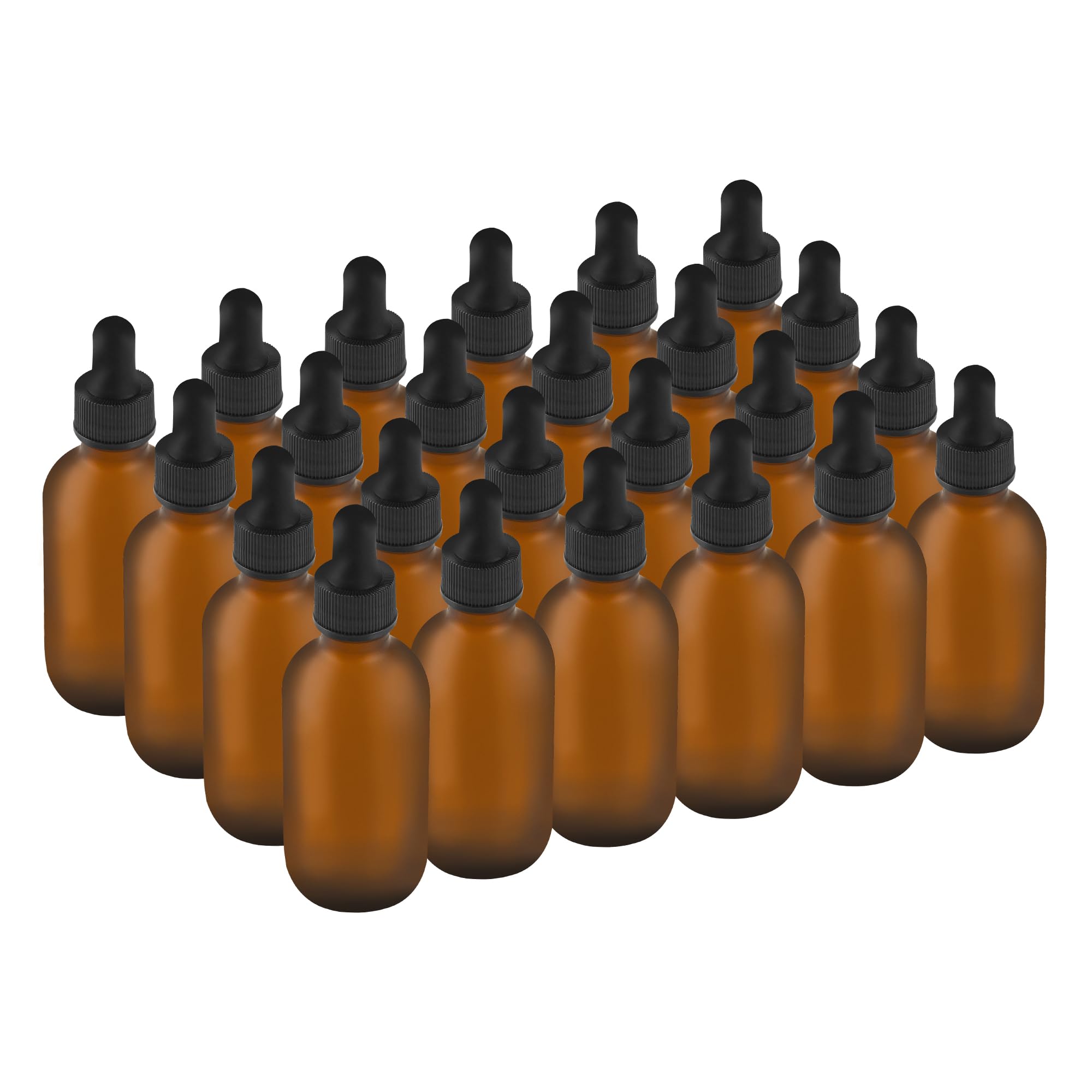 BILLIONSTARS 24 Pack 2oz Glass Boston Round Bottle with Graduated Calibrated Glass Pipettes - Amber Frosted - Tincture Bottles for Essential Oils,