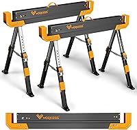 WORKESS 2-Pack Folding Sawhorses: 2600 lbs Capacity, 24-32" Adjustable Height, Heavy Duty Steel with 2x4 Arms for Woodworking