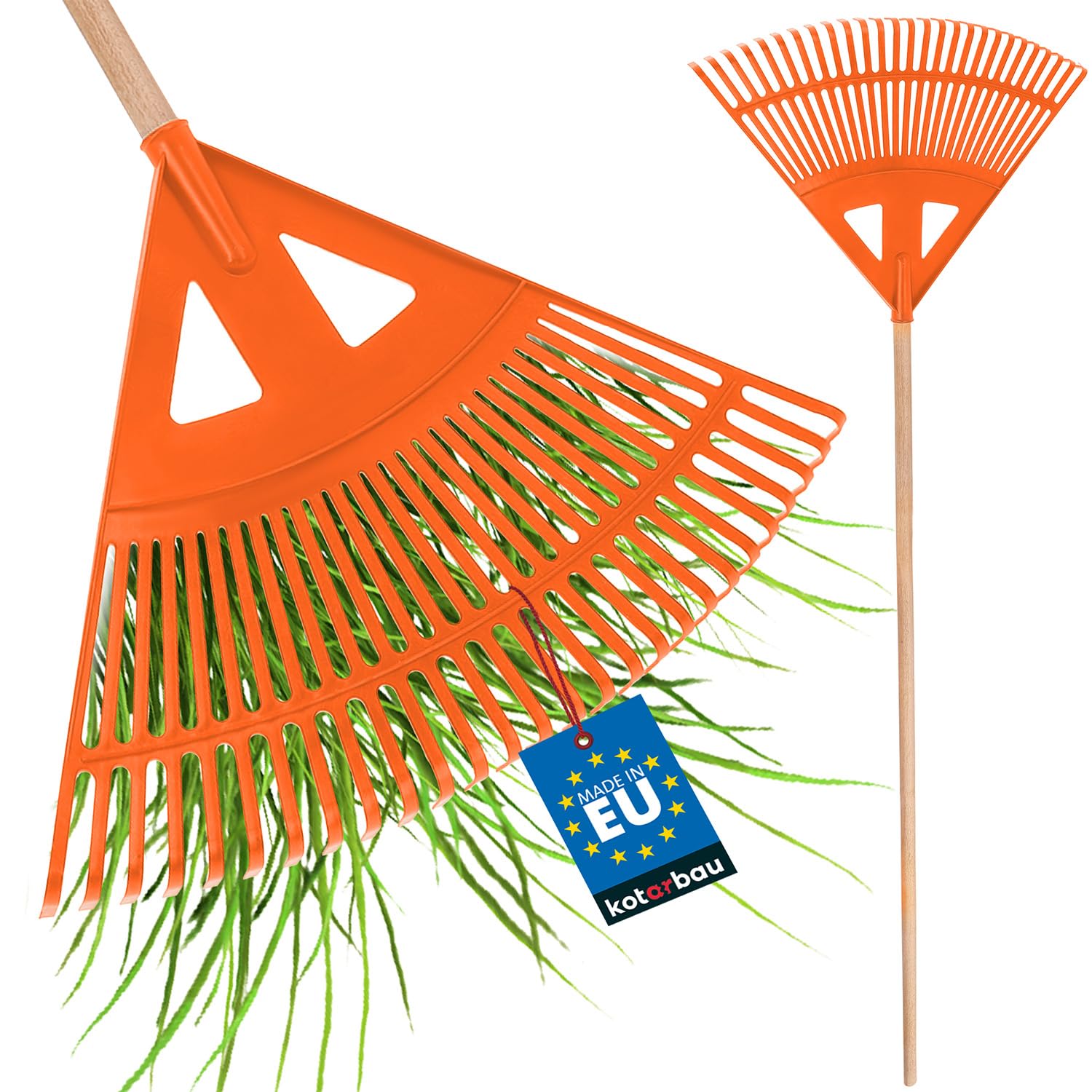 KOTARBAU® Rastrello per Foglie - Plastica - 58 cm - Arancione - Rastrello Giardino - con Manico - Rastrelli - per Foglie - Erba - Siepi Leggero - Resistente - Universale