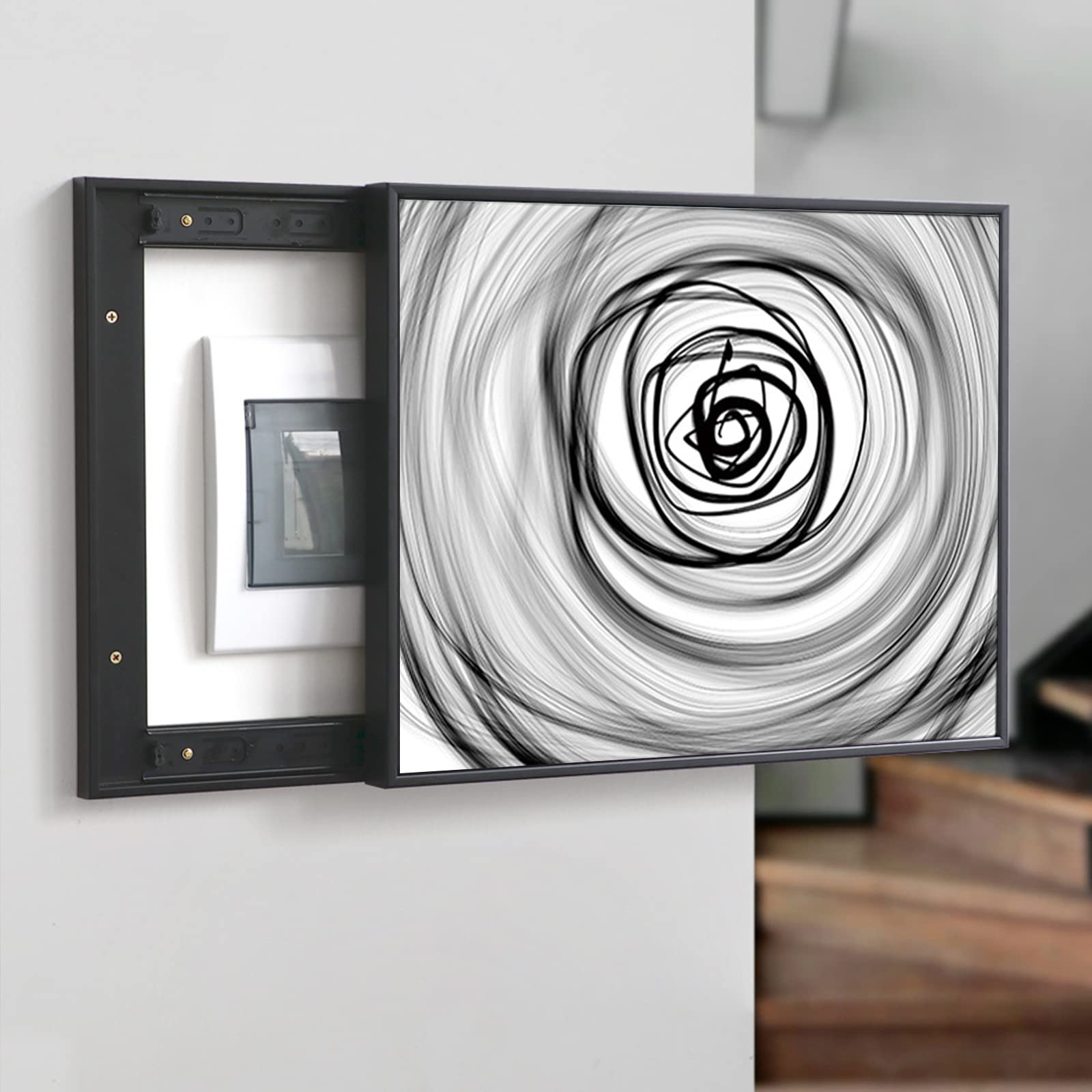 Pintura decorativa de caja de distribución, Cuadros colgantes Caja eléctrica Contadores Cubierta Caja de distribución Ocultar pinturas Arte abstracto Blanco y negro Decorativo, Vertical, Empujar hacia