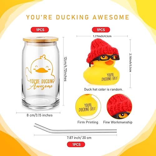 Miniatura 2 de Tioncy Vaso de vidrio reutilizable con tapa y accesorios de pato para regalo inspirador con temática de pato, regalo inspirador para amantes de los