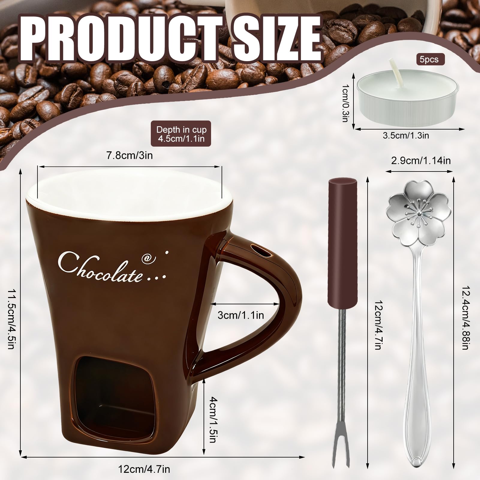 Set per fonduta di Cioccolato 200 ml in Ceramica con forchetta e tealight Marrone