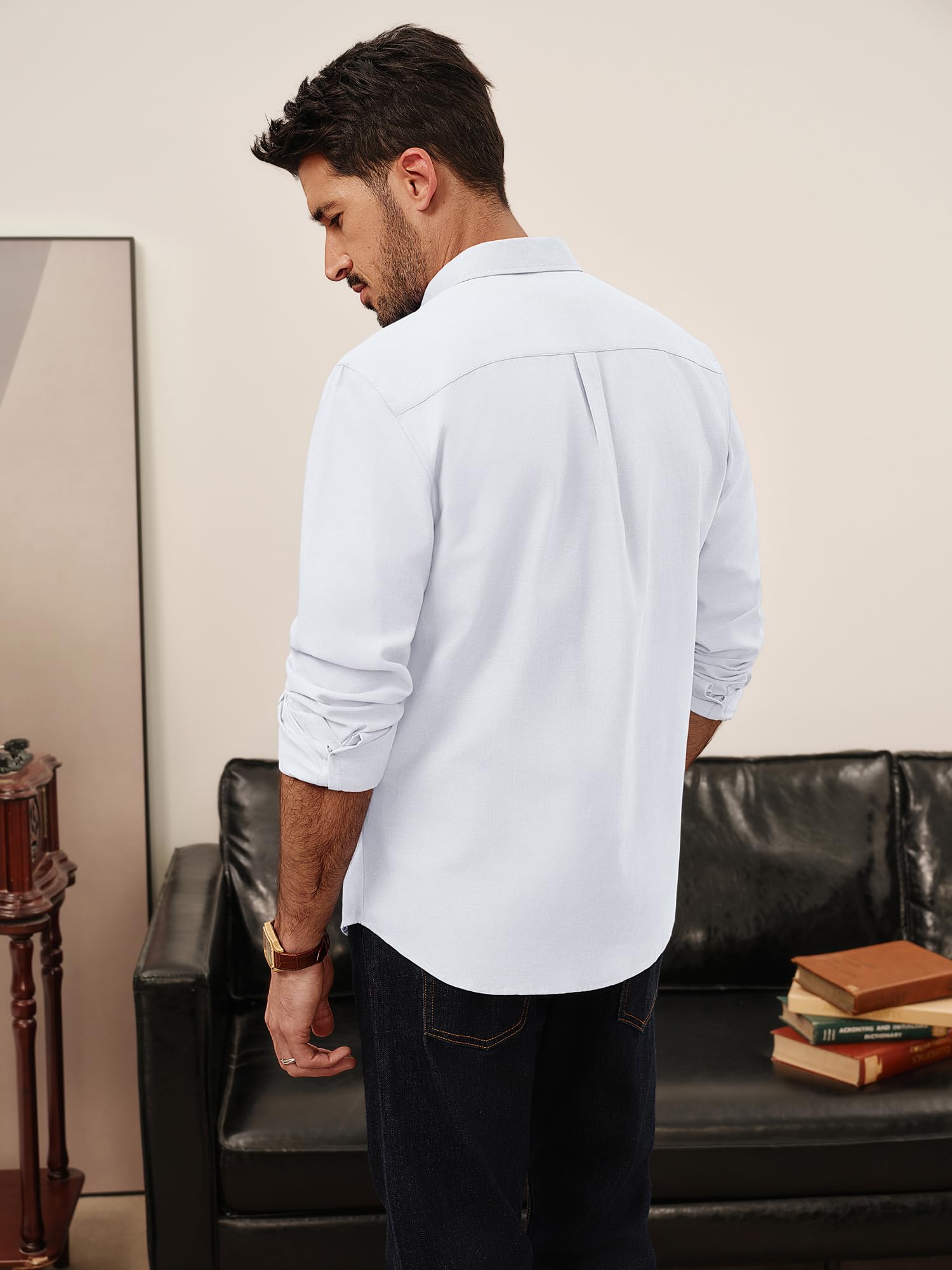 PJ PAUL JONES Camicia da uomo a maniche lunghe, Oxford, con bottoni, non necessita di stiratura, casual, con tasca, abbigliamento estivo, camicia da lavoro