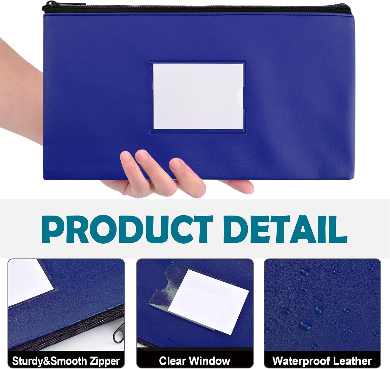 Blue Money Bags with Zipper for Cash, 11.25"x6.25" (3 Pack) image 3