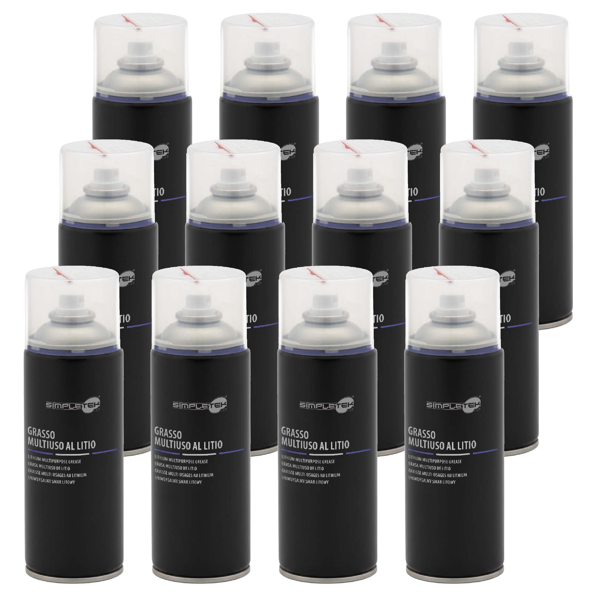 SIMPLETEK - 12x Grasso al Litio Lubrificante Universale Spray Mozzi 400ml | Grasso al litio