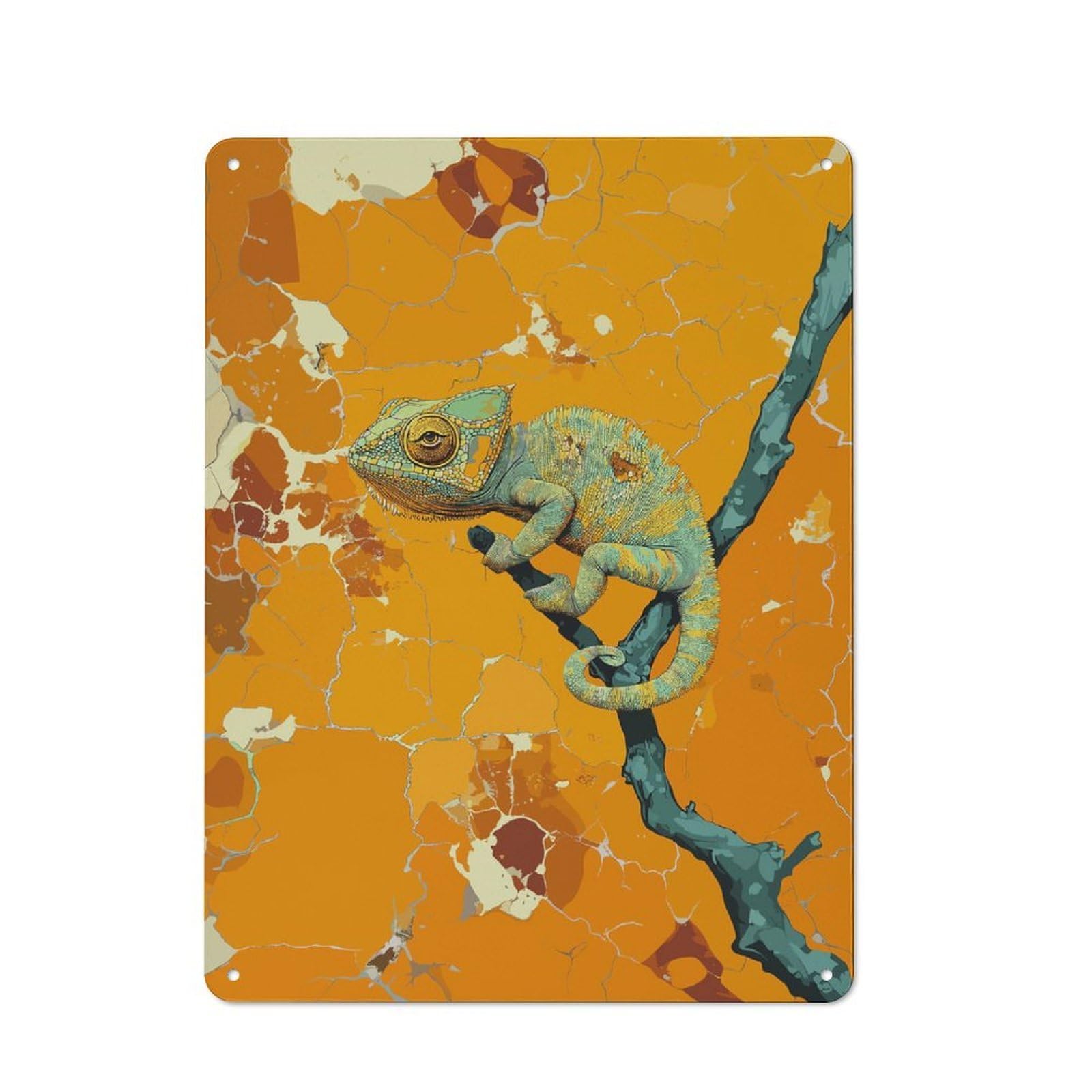 Junmoney Style-7 Chameleon On Branch Retro Metal Wall Decor 40X30cm, Metal Sign For Bar, Kitchen, Garage Or Games Room