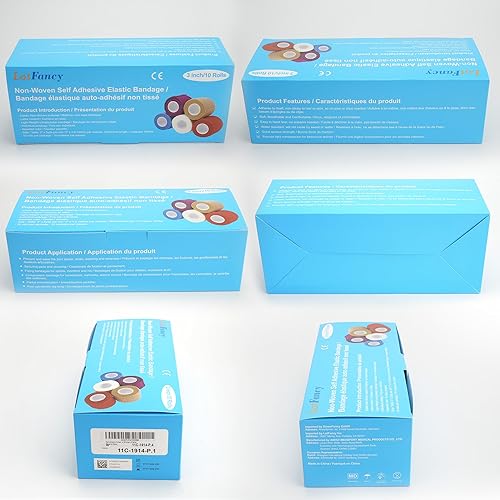 Vista 7 de LotFancy Envoltura de vendaje autoadhesiva, paquete de 10, 3 pulgadas x 5 yardas, vendaje elástico cohesivo, cinta médica flexible de primeros