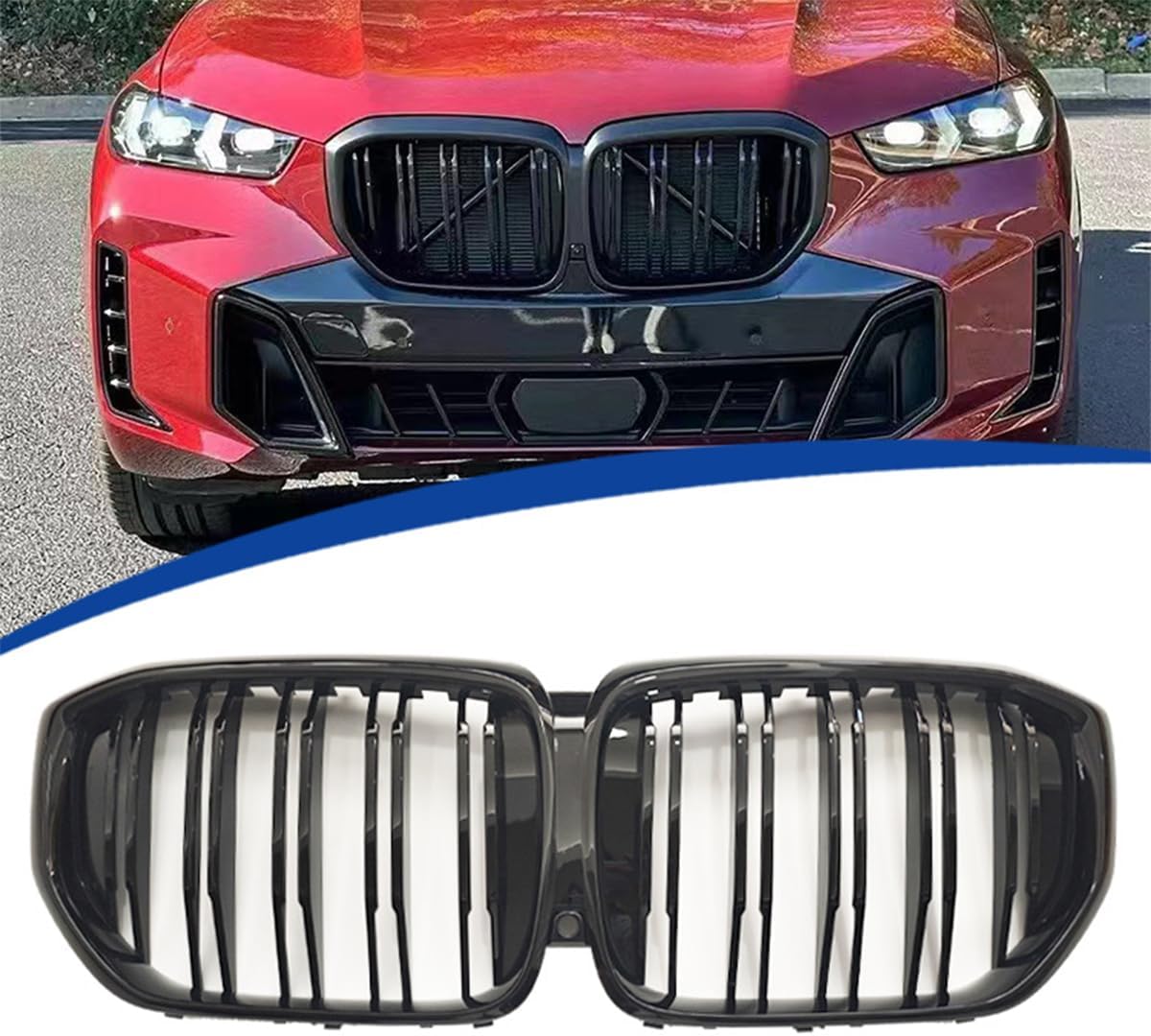Front Grill Fit for 2023 2024 BMW X5 G05 Front Kidney Grille Front Grille Assembly Front Grill Replacement for BMW X5 Accessories Front Grille Front Bumper Grill Glossy Black Double Slats