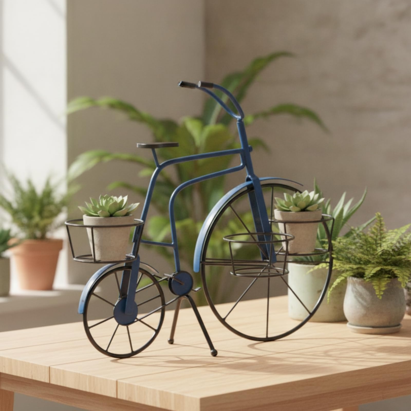 Porte-Plante En Forme Vélo sur Pied Support Pot Fleurs En Forme Vélo Extérieur Porte-Plante avec Roues pour Salon , Bleu