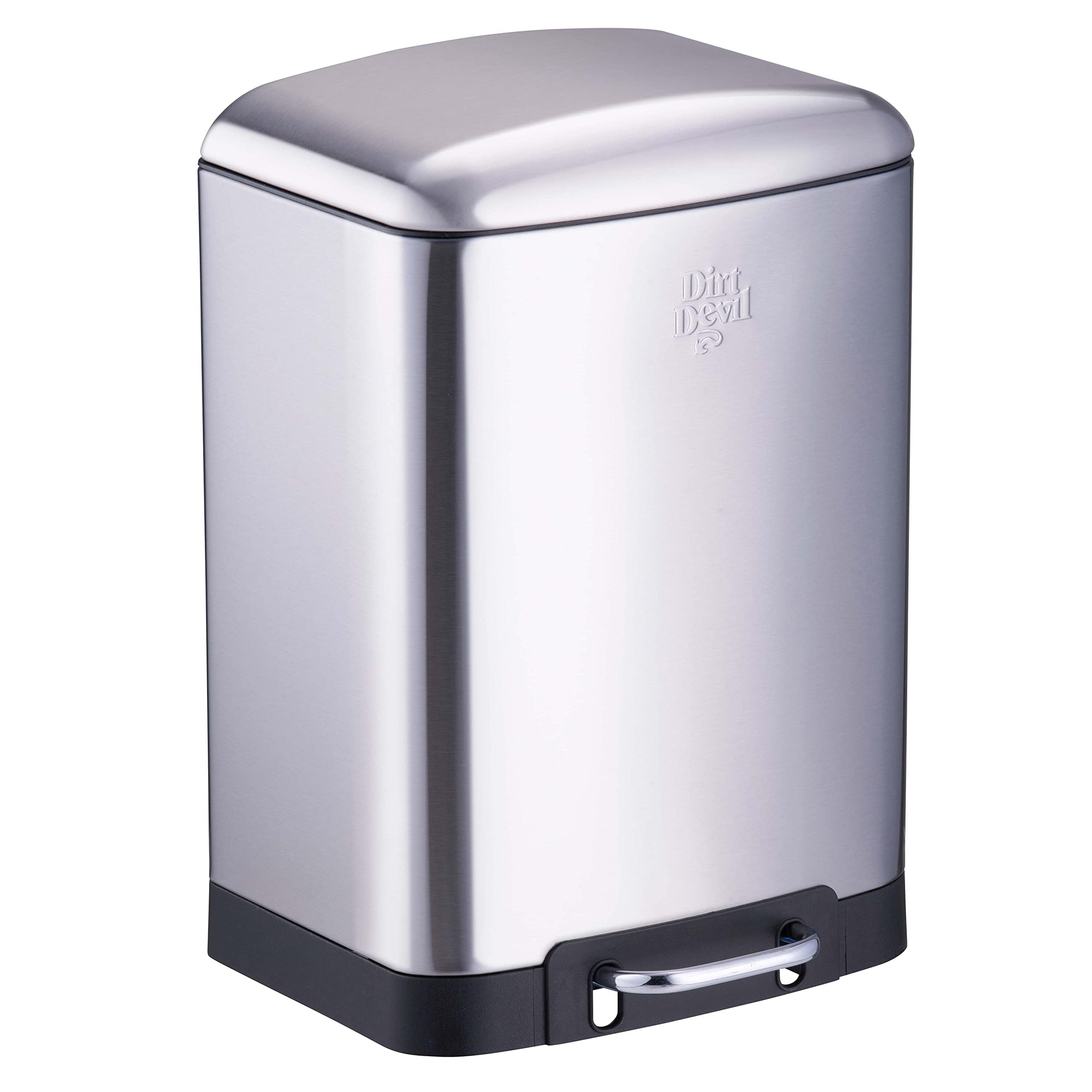 Dirt Devil Pattumiera a pedale, 12 l, con chiusura morbida, in acciaio inossidabile, cestino interno rimovibile, 27,2 x 25,5 x 40,2 cm, colore: argento
