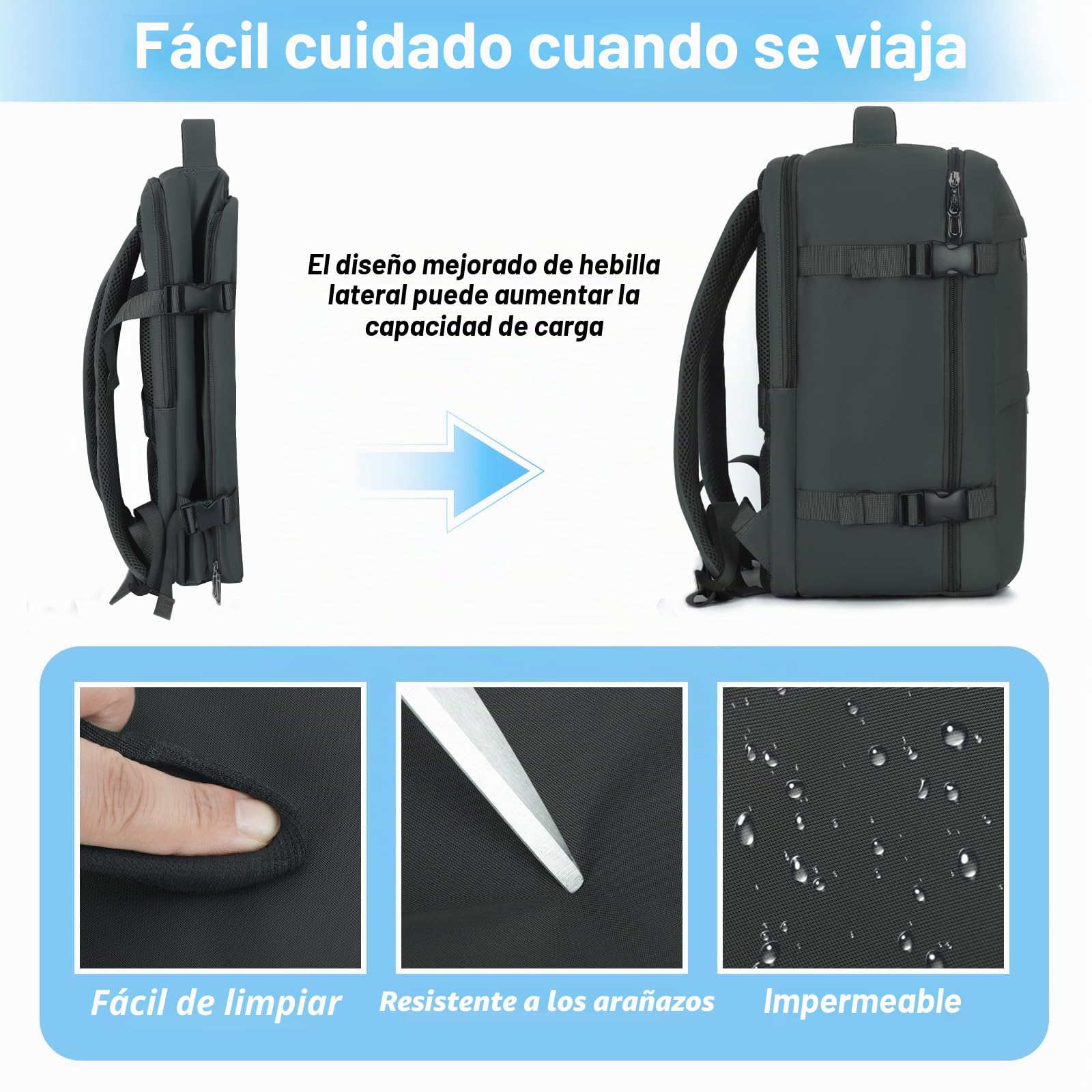 Mochila Viaje Cabina Avion 40x20x25, Mochila de Cabina para Ryanair, Maletas de Viaje Cabina, Travel Backpack, Mochila Portatil Hombre Mujer, Equipaje de Mano Bolso Mochilas 20L - Negro