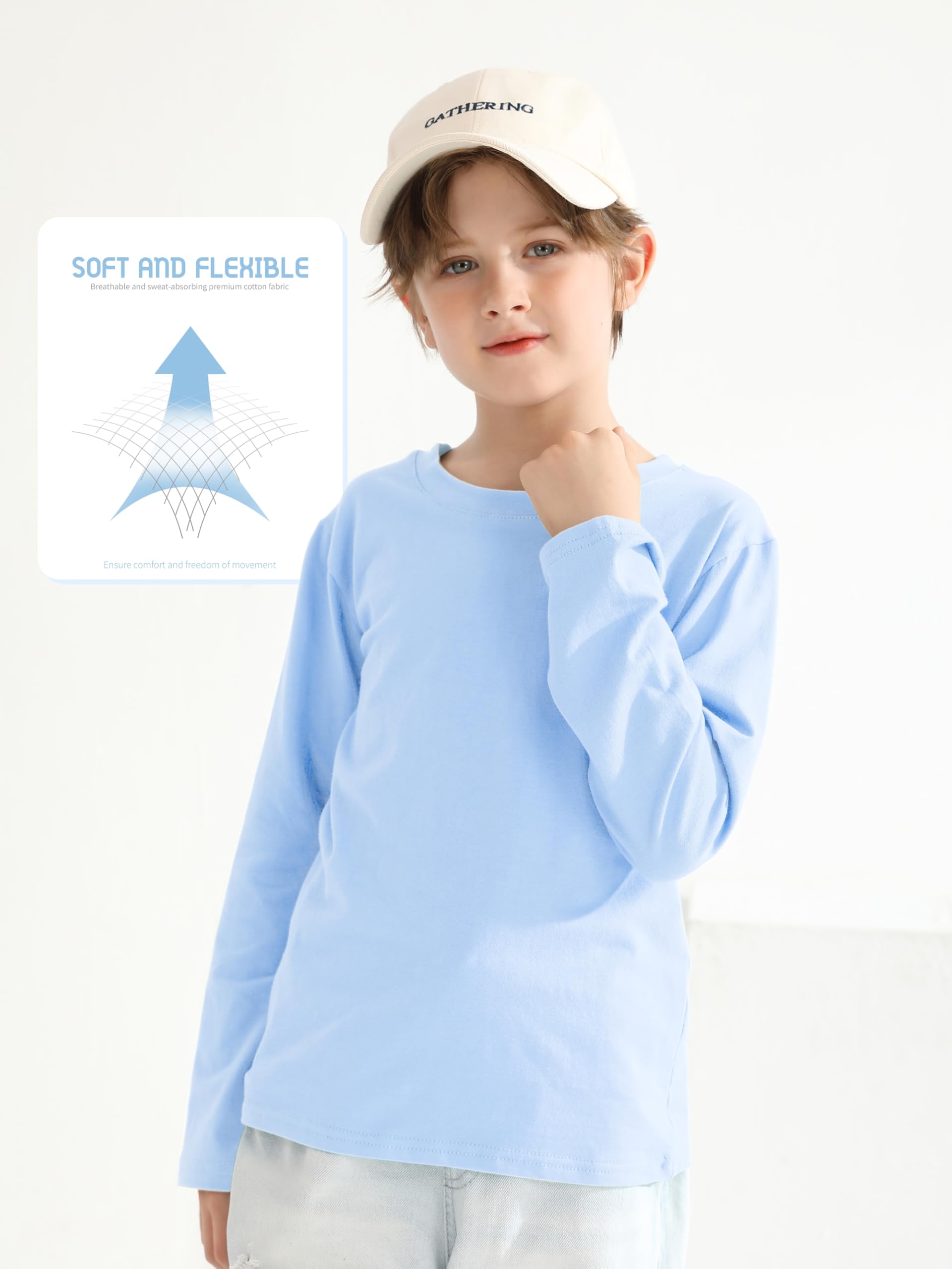 HoeVou 4 Pack Toddler Long Sleeve Shirt Boy Kids T-Shirts Soft Cotton Tees Crewneck Multipack Baby Toddler Boys Shirts 4T