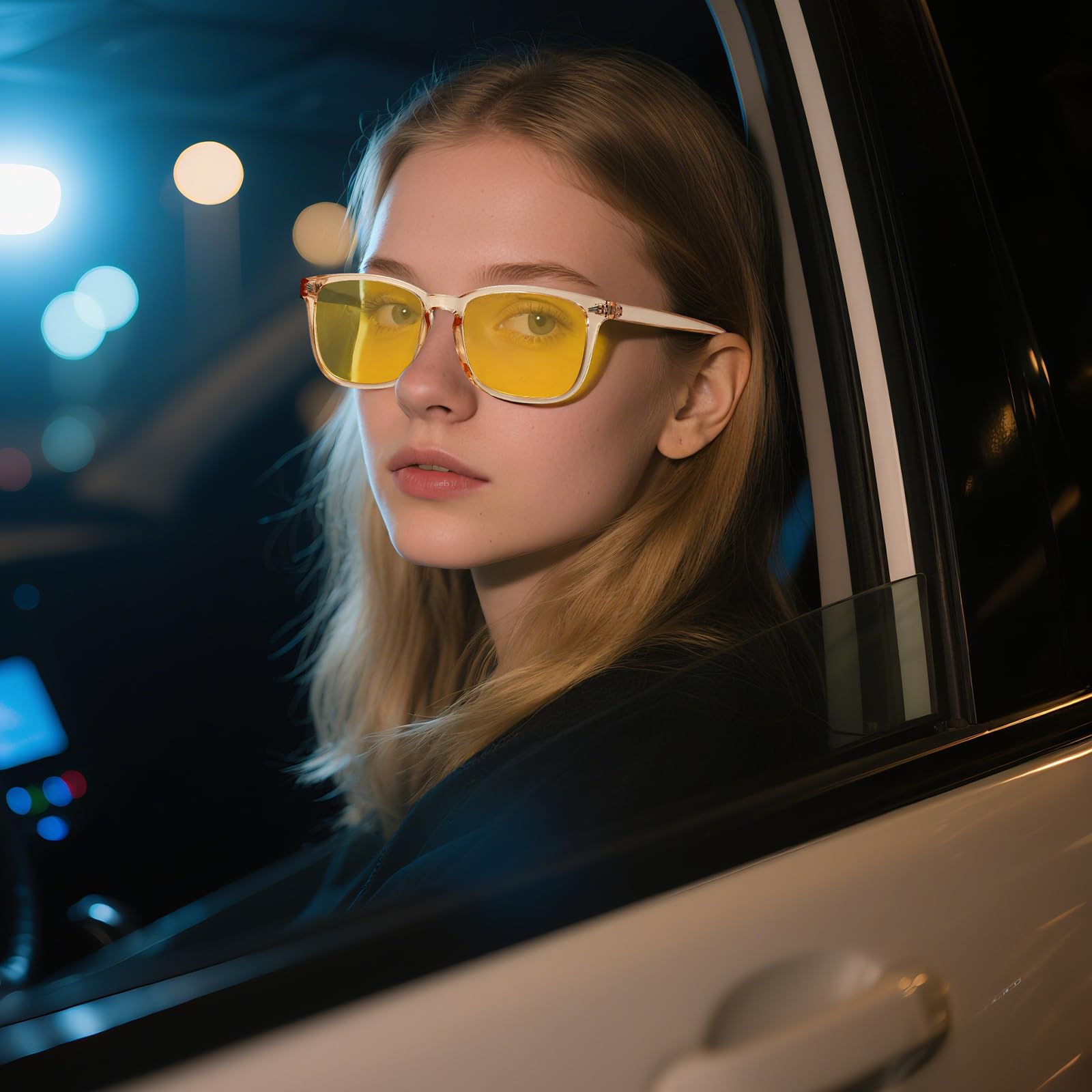 KUGUAOK Occhiali polarizzati per visione notturna per le donne Occhiali da vista leggeri Montatura Notte Anti Glare Occhiali da guida Lenti gialle