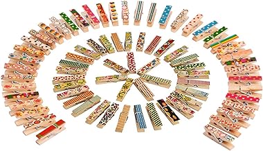 Coloured Wooden Pegs, Mini Pegs for Crafts, 100 Pack Small Wooden Pegs for Hanging Decorative Photographs Clips Clip for Wedding Decoration Patry DIY 7 x 35 mm