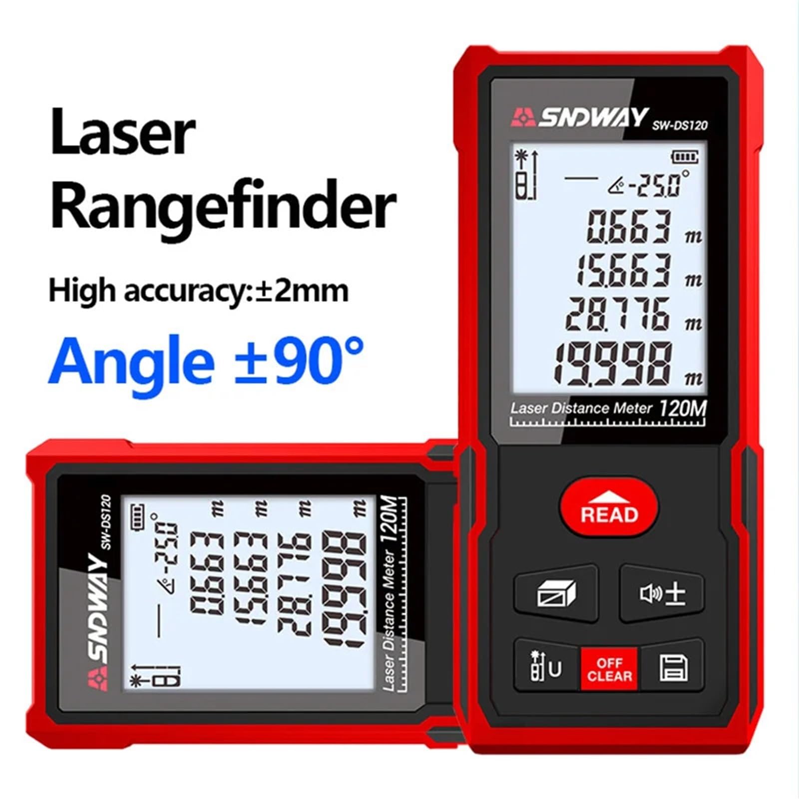 Medidor de distancia láser 50/70/100/120m rango Digital nivel electrónico con Sensor de ángulo cinta láser Trena Mini telémetro(SW-DS50 50m)