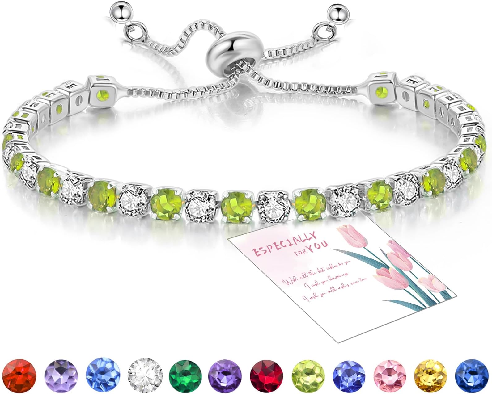 Tennis Bracelet Birthstone Cubic Zirconia Bracelet Silver Silder Bracelet Birthday Jewellery
