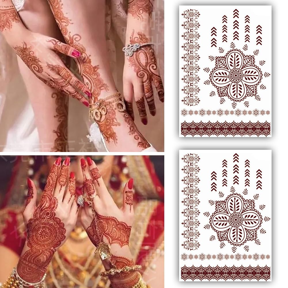 S.A.V.I 2 Sheets, Henna Mehndi Tattoo Stickers - Waterproof, 21x15cm - For Women Hands, Arms & Body-image-38