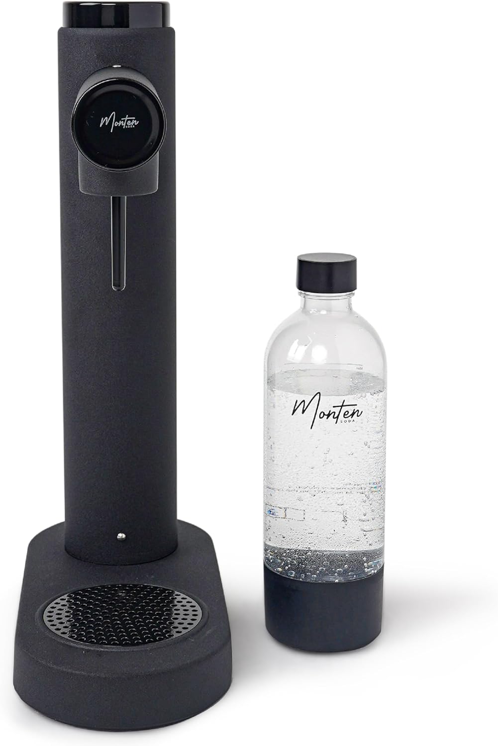 MonTen Soda Sparkling Water Maker Matte Black Soda Maker Includes 900ML Reusable