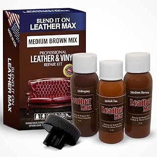 Leather Max Quick Blend Refinish and Repair Kit, Restore Couches, Recolor Furniture & Repair Car Seats, Jackets, Sofa, Boots / 3 Color Shades to Blend with Leather, Vinyl and Bonded (Brown Mix)