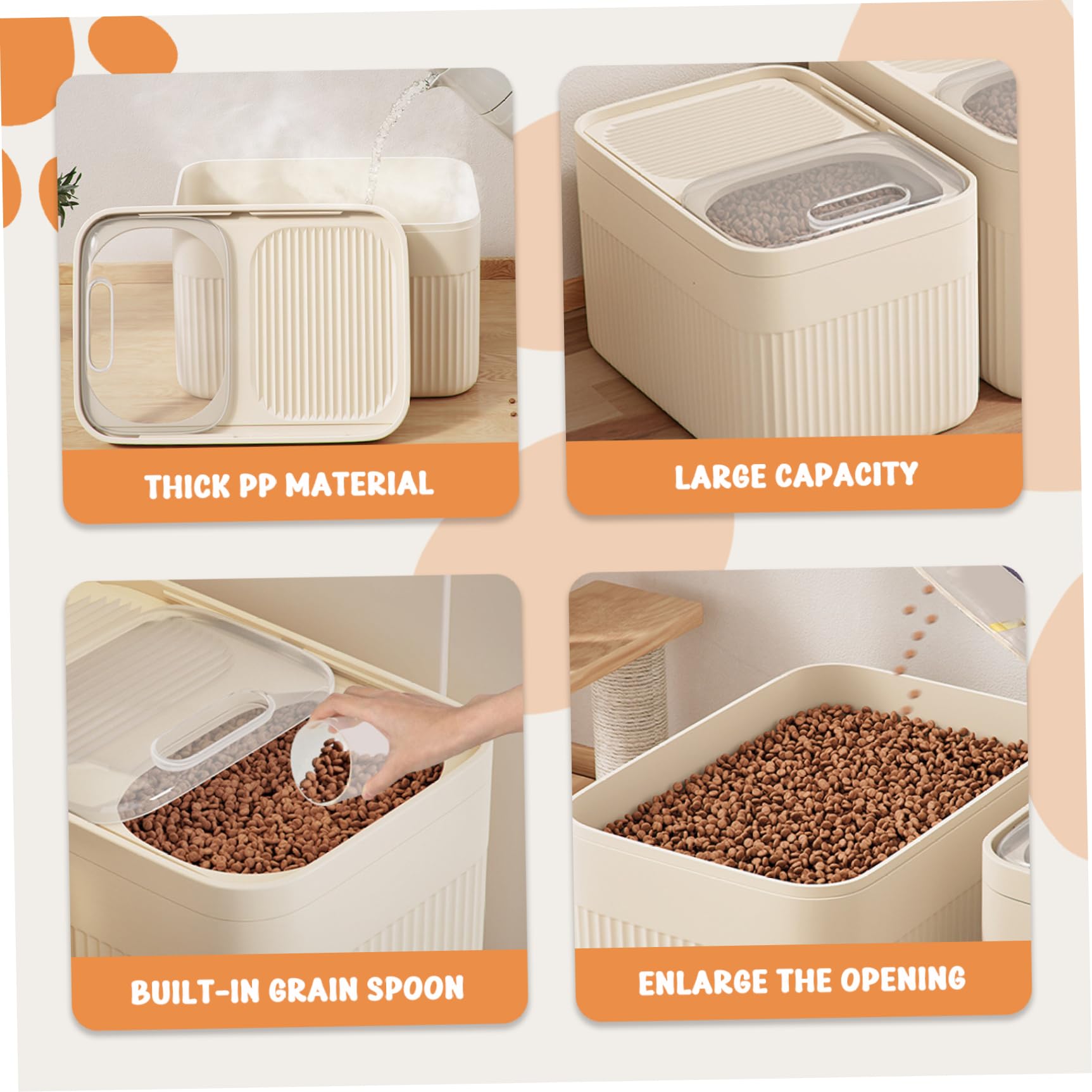 Contenitori per alimenti per animali domestici, 5-6,5 kg, contenitore per alimenti per gatti e cani, con coperchio ermetico e misurino, in polipropilene ecologico e robusto.