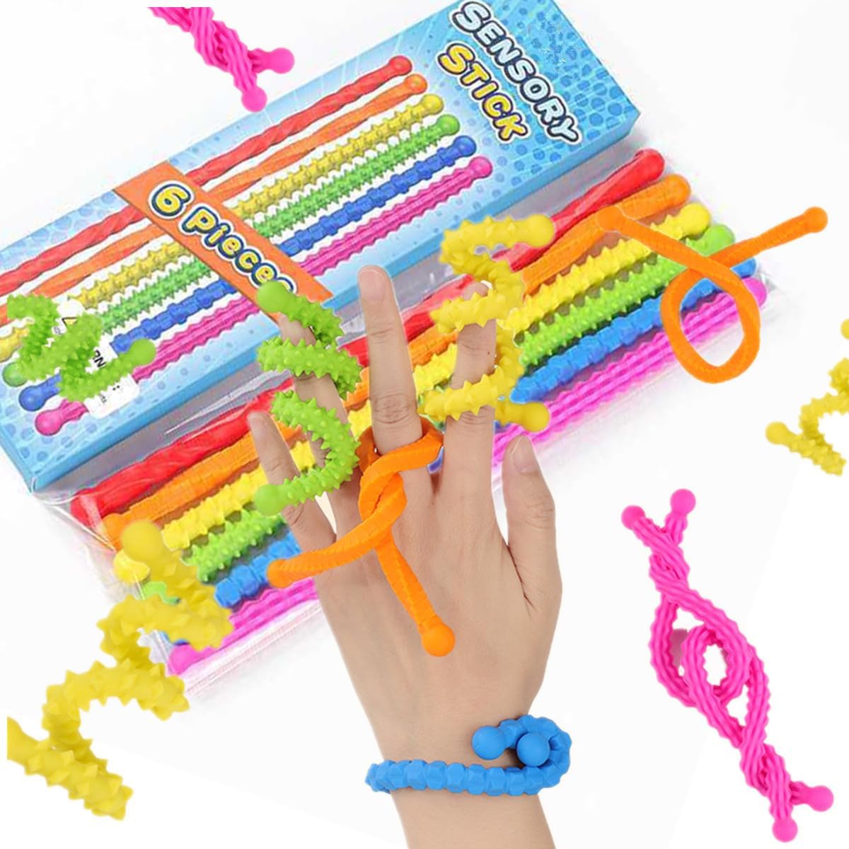 Textured Fidget Toys Set - Sensory Twist Sticks, Quiet Fidget Rings & EDC Portable Toys | Stress Relief for Home/Travel/Office | Party & Birthday Gifts